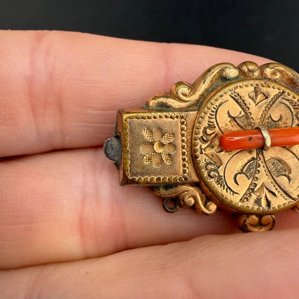 Vintage Gold Filled Brooch Coral Victorian Revival